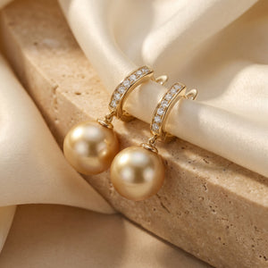 AUREA COURONNE, SOUTH SEA GOLDEN PEARL DROP EARRINGS