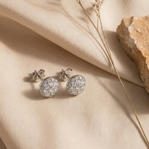 SOLARIS CUPOLA, ROUND MOISSANITE PAVÉ CLUSTER STUD EARRINGS