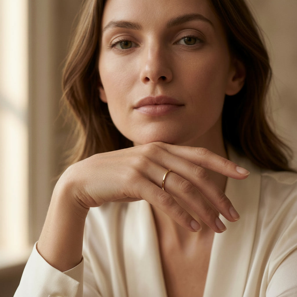 PURUS FILET 2mm solid band on model | Heritage & Co.