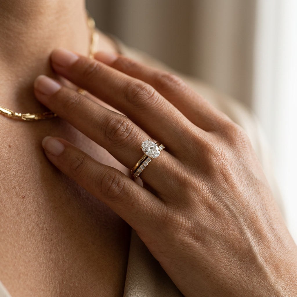LUMINA RIVIÈRE moissanite eternity band on model | Heritage & Co.