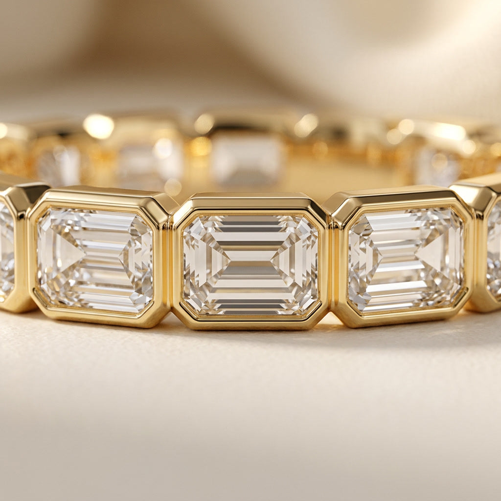 LUMINA HORIZON emerald-cut moissanite band macro | Heritage & Co.