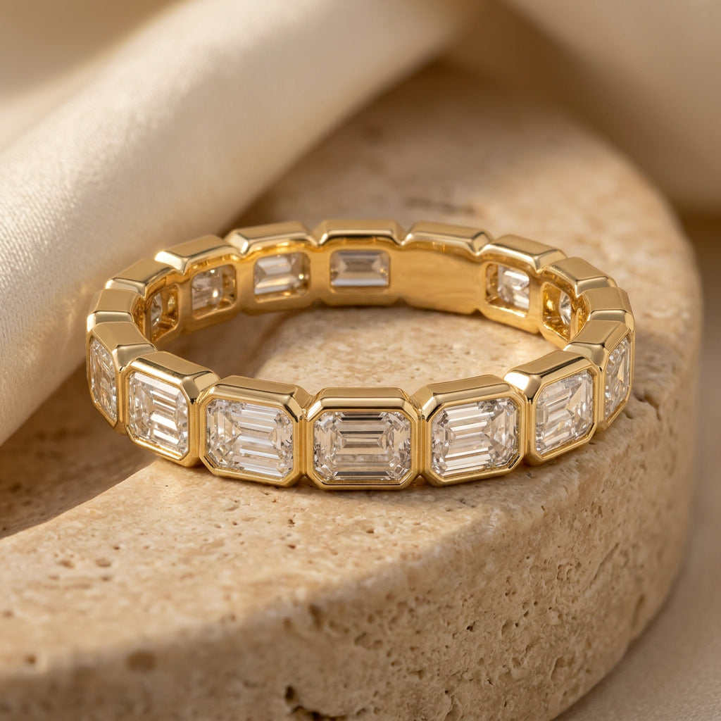 LUMINA HORIZON east-west emerald-cut moissanite eternity band | Heritage & Co.