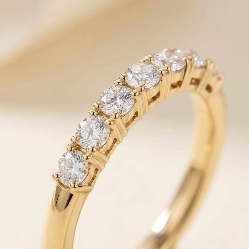 LUMINA PLÉIADE seven-stone moissanite band macro | Heritage & Co.