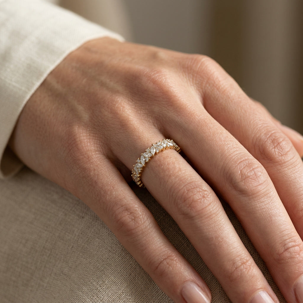 LUMINA GUIRLANDE marquise and round lab diamond band on hand | Heritage & Co.