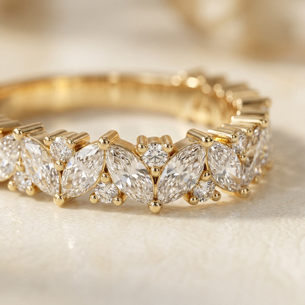 LUMINA GUIRLANDE marquise and round moissanite band macro | Heritage & Co.