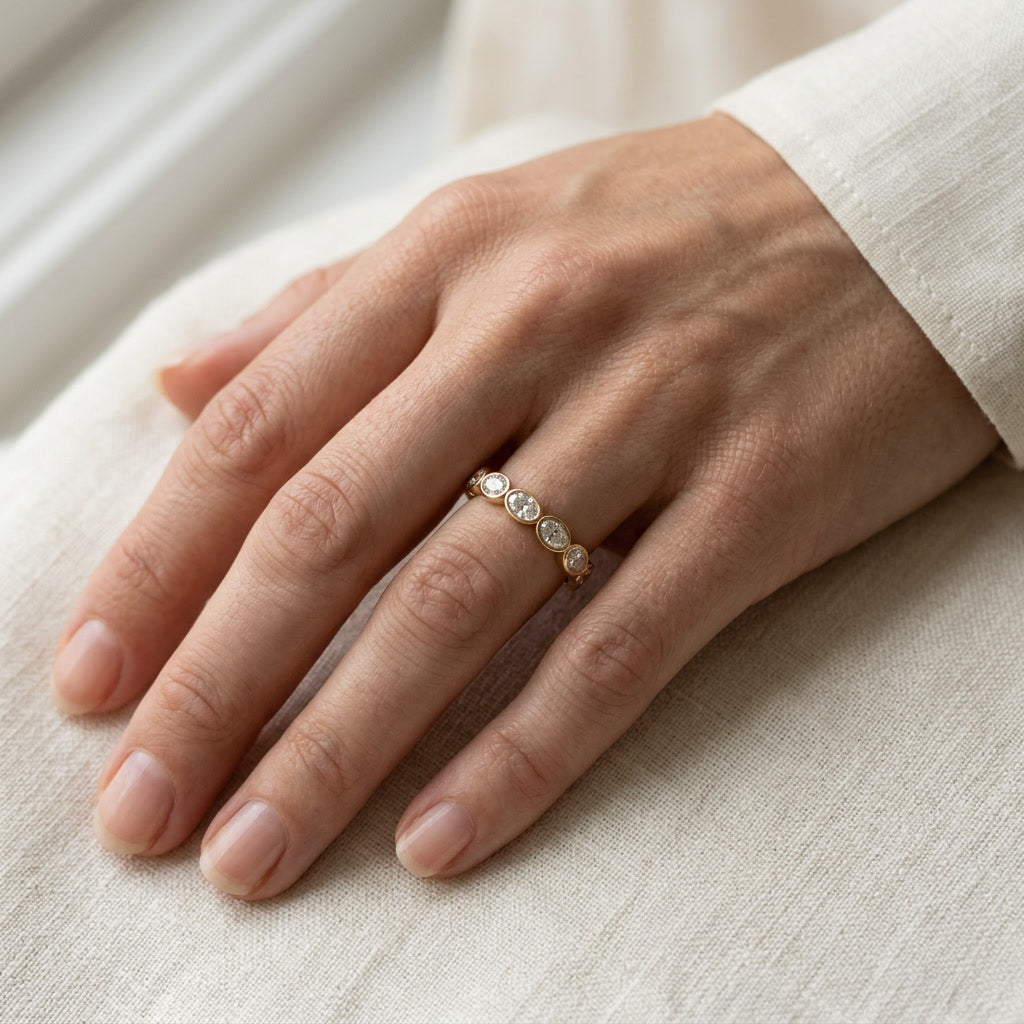 LUMINA MÉRIDIENNE east-west oval moissanite band on hand | Heritage & Co.