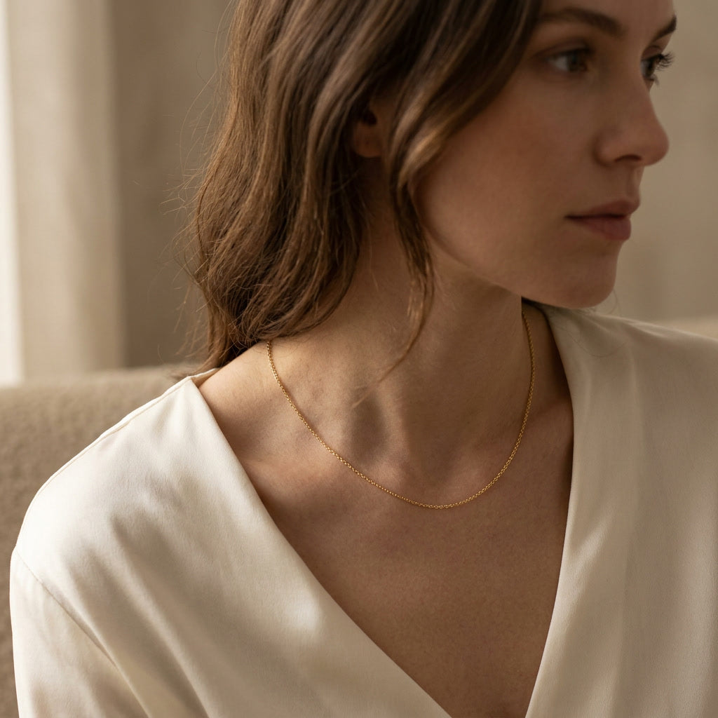 CATENELLA fine cable chain necklace, solid gold — lifestyle