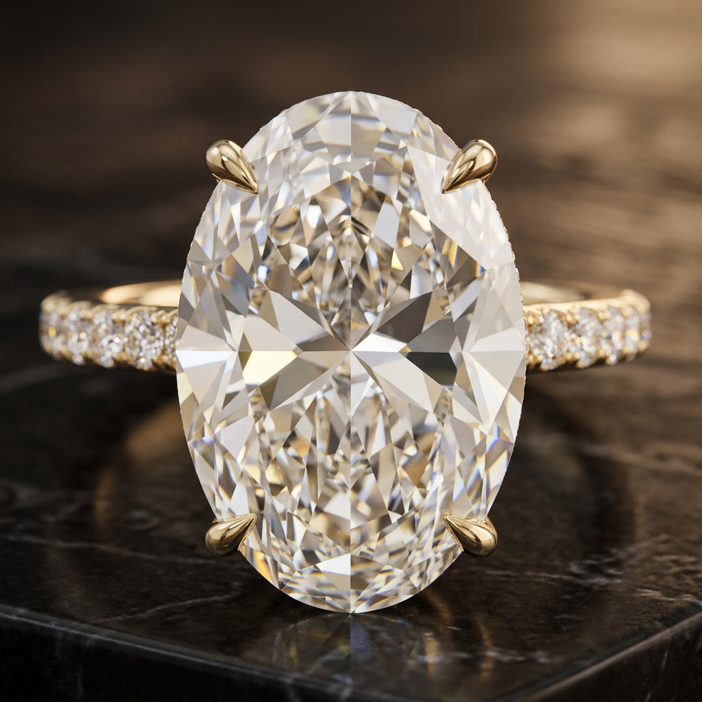 CLARITAS IMPERIALE oval lab diamond ring, three-quarter angle on stone