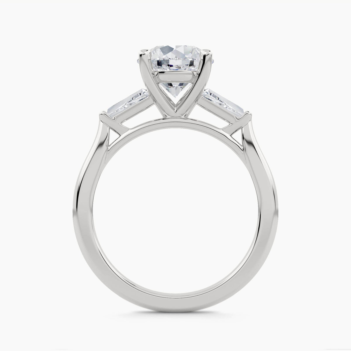 Three-Stone With Tapered Baguette Side Stones, front view