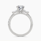 Three-Stone With Emerald-Cut Side Stones And Pavé Shank, front view