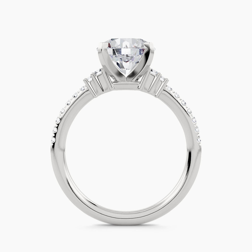 Solitaire With Double Baguette Side Stones And Pavé Shank, front view