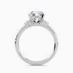 Solitaire With Double Baguette Side Stones And Pavé Shank, front view