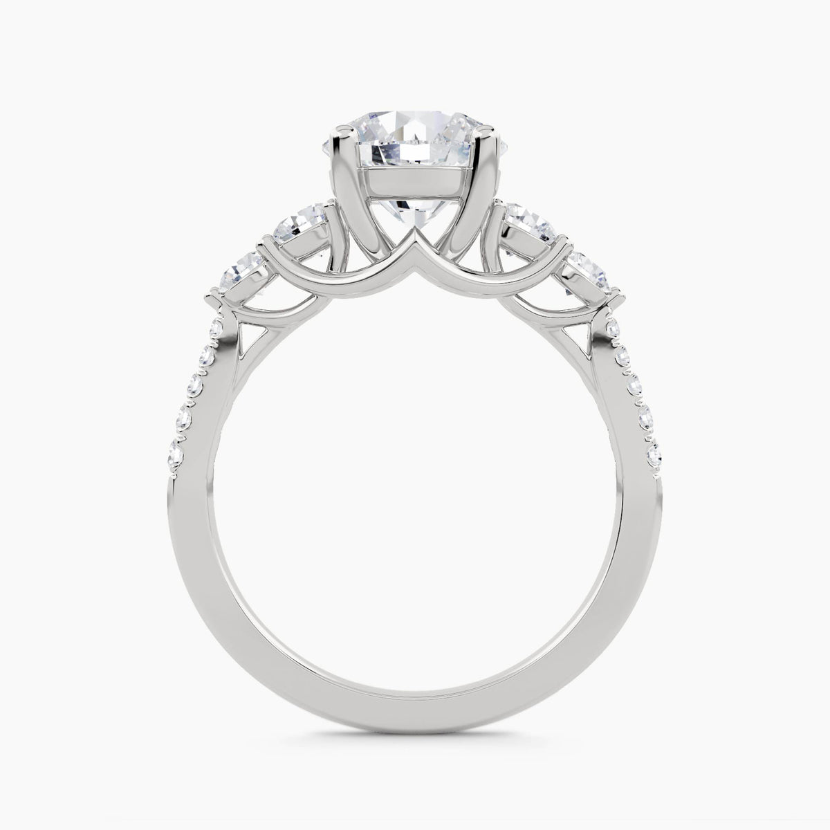 Five-Stone With Round Side Stones And Pavé Shank, front view