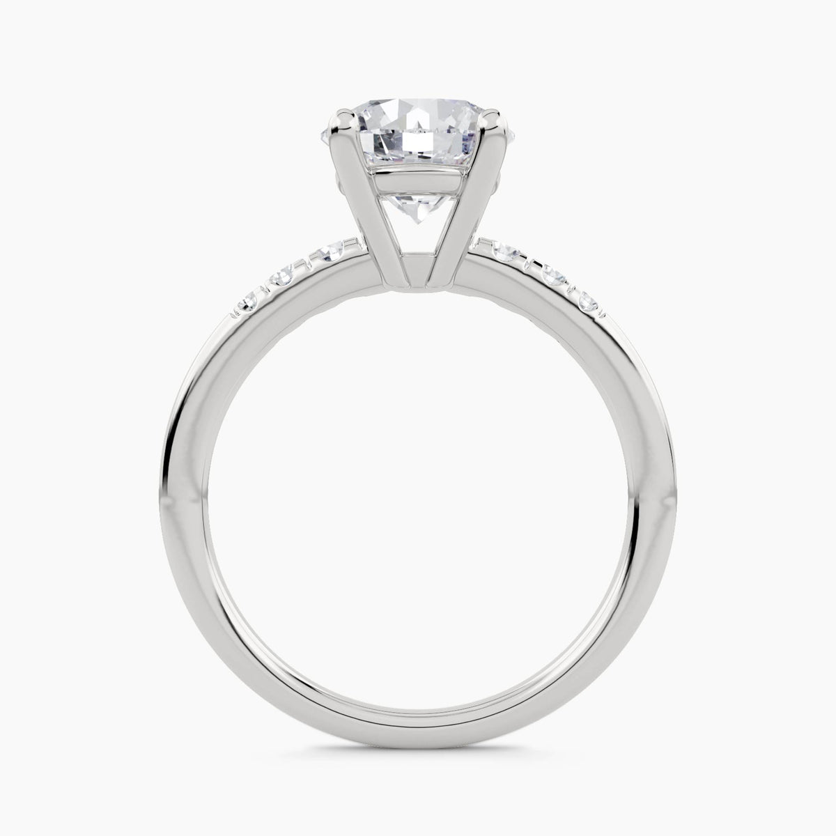 Solitaire With Spaced Round Pavé On Shank, front view