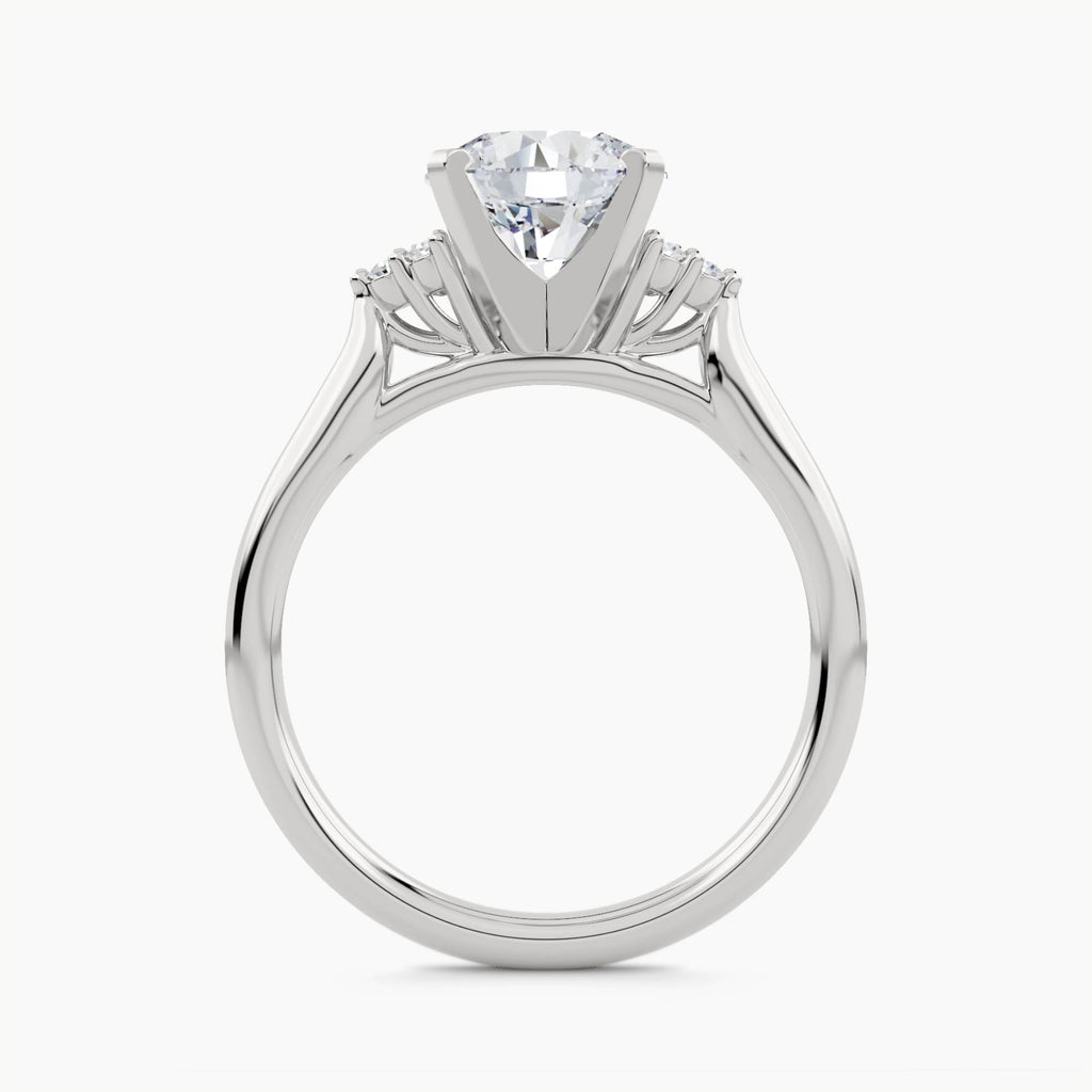 Solitaire With 3 Round Stones On Each Shoulder And Box Claws, front view