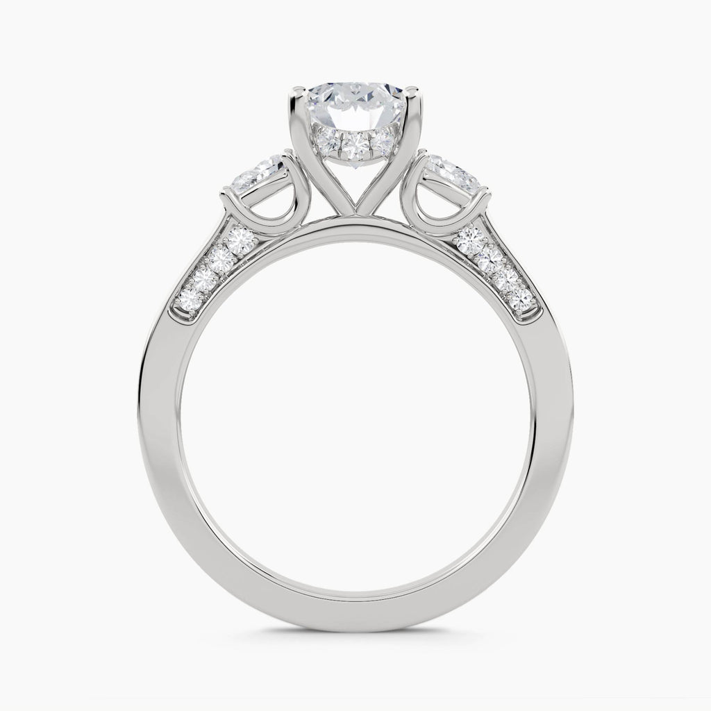 Three-Stone With Pear Side Stones And Pavé Shoulders, front view
