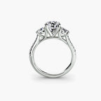 Three-Stone With Round Side Stones And Single-Row Pavé Shank, front view