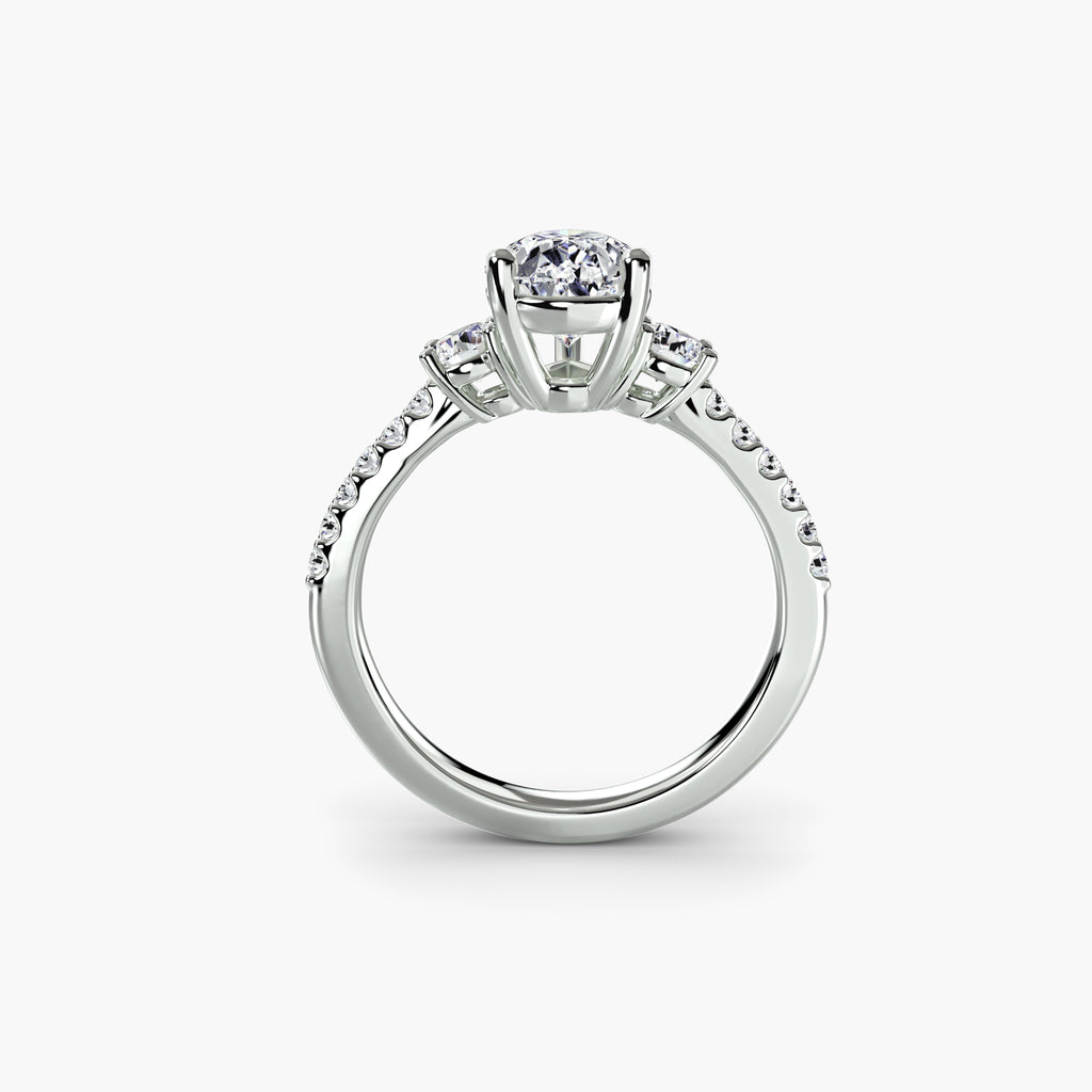 Three-Stone With Round Side Stones And Pavé Shank, front view