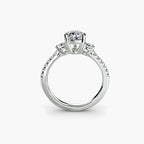 Three-Stone With Round Side Stones And Pavé Shank, front view