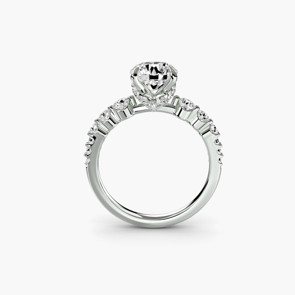 Solitaire With Round Accents And Pavé Shank, front view