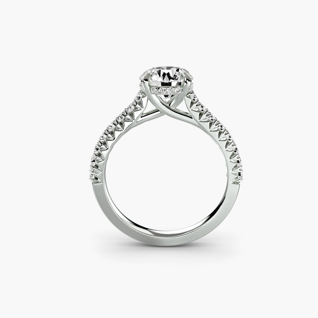 Solitaire With Hidden Halo And Pavé Cathedral Shank, front view