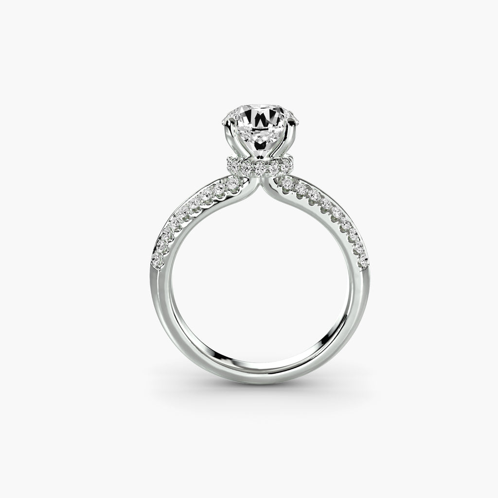 Solitaire With Hidden Halo And Double-Row Pavé Shank, front view
