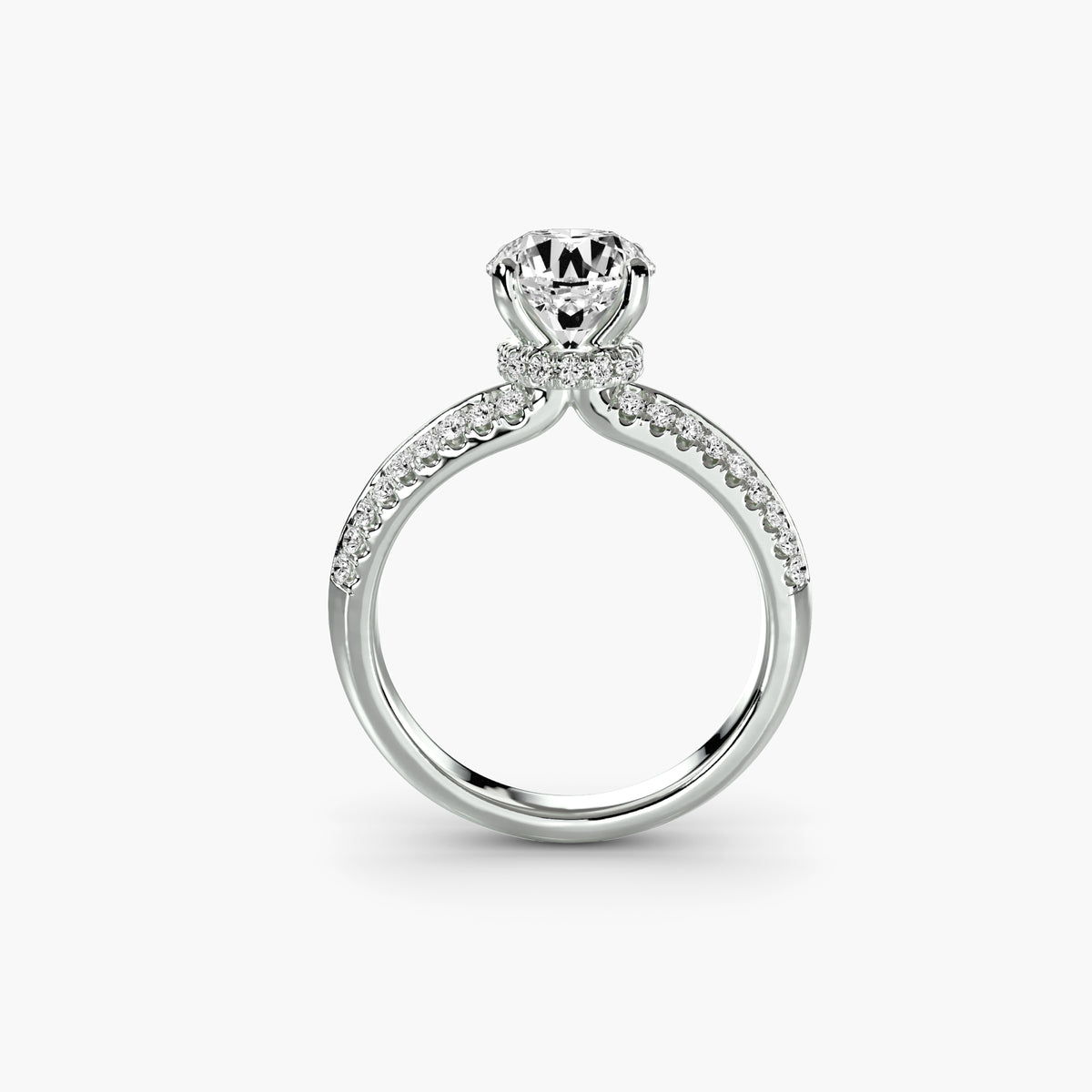 Solitaire With Hidden Halo And Double-Row Pavé Shank, front view