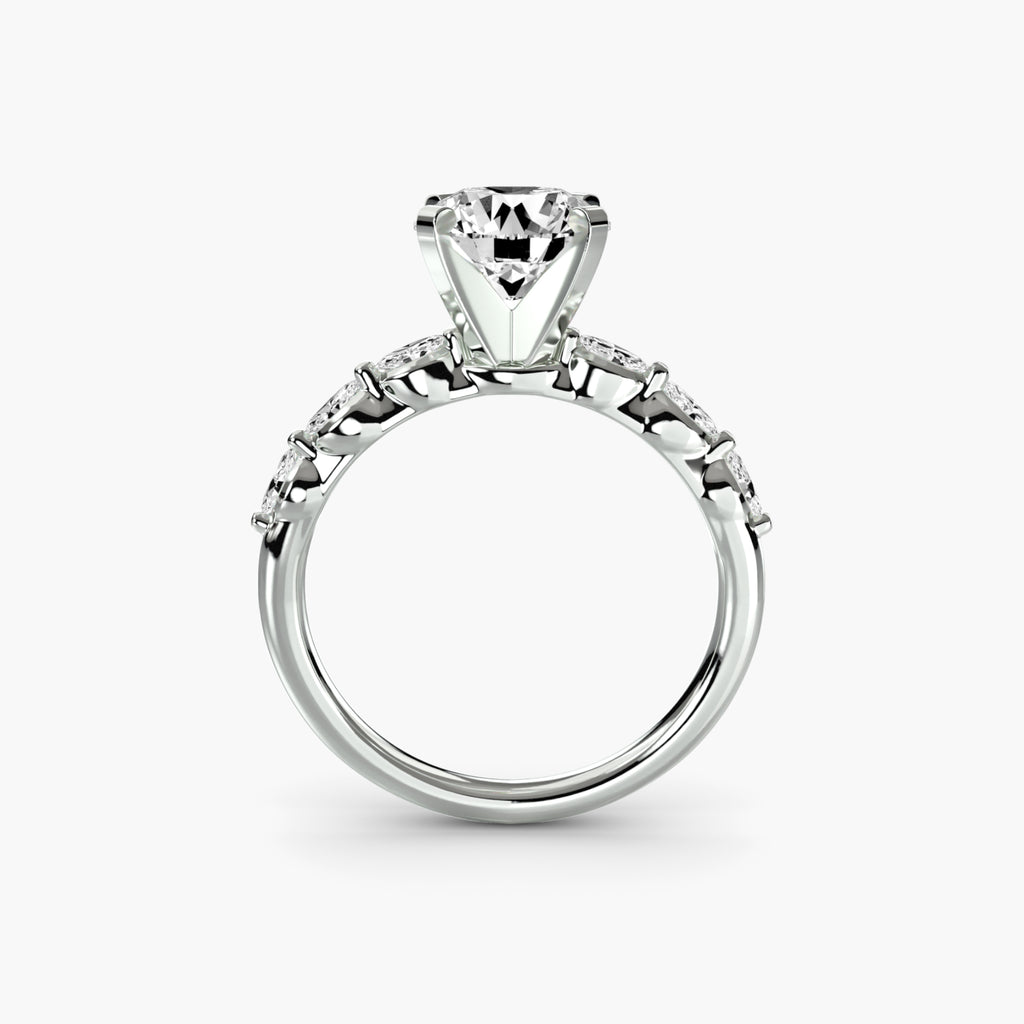 Solitaire With Marquise & Round Accents On Shank, front view