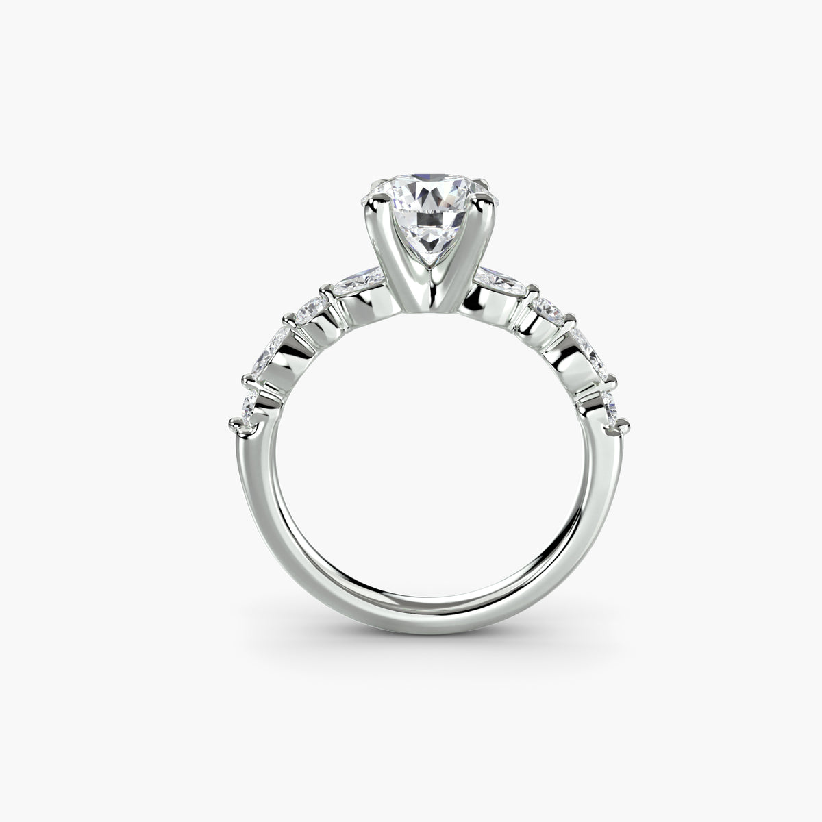 Solitaire With Graduated Marquise & Round Accents, front view