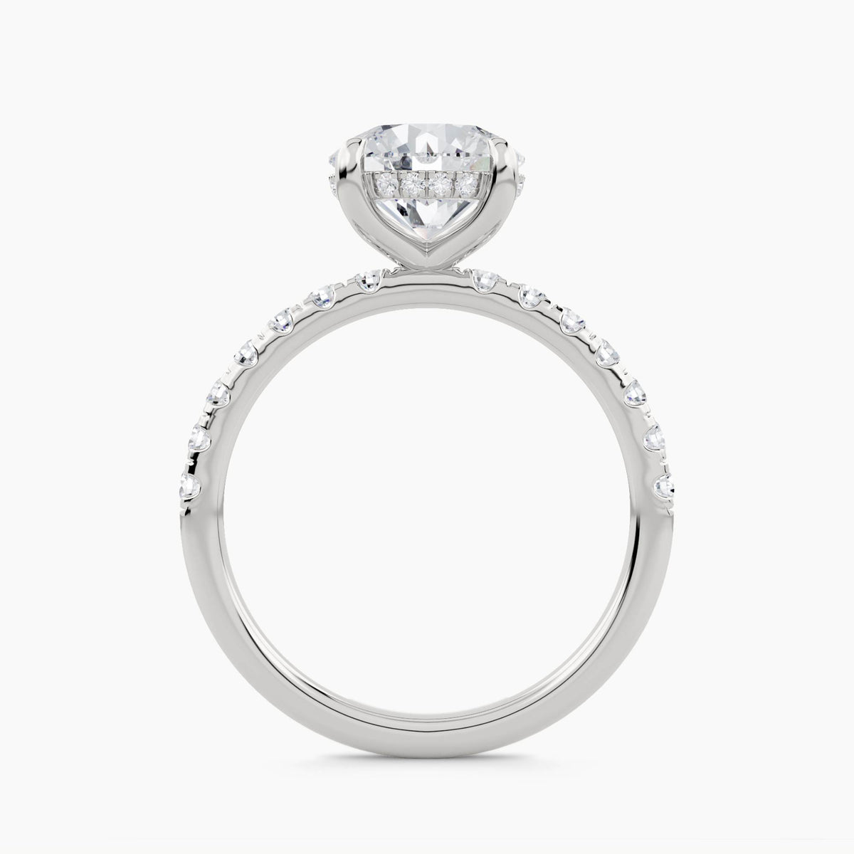 Solitaire With Hidden Halo And Pave Set Shank, front view