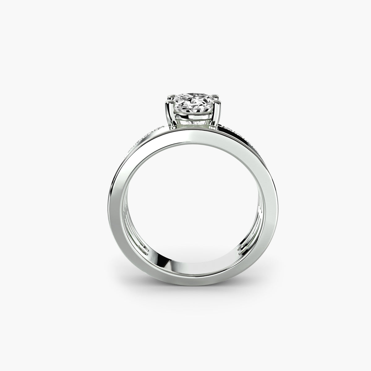 Solitaire With Wide Pavé Band, front view