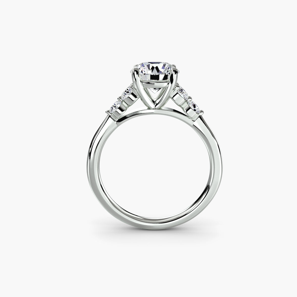 Five-Stone With Round Side Stones And Plain Band, front view