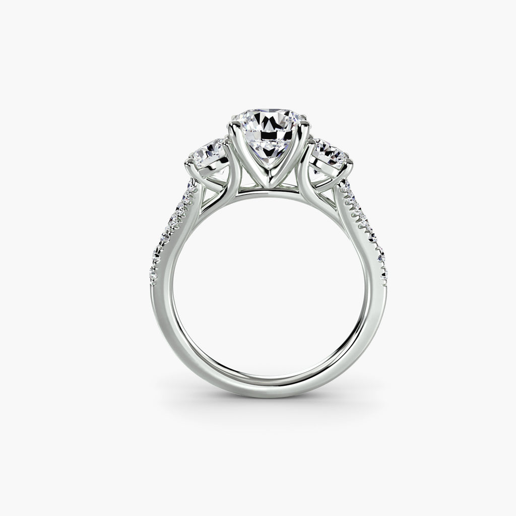 Three-Stone With Round Side Stones And Wide Pavé Shoulders, front view