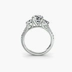 Three-Stone With Round Side Stones And Wide Pavé Shoulders, front view
