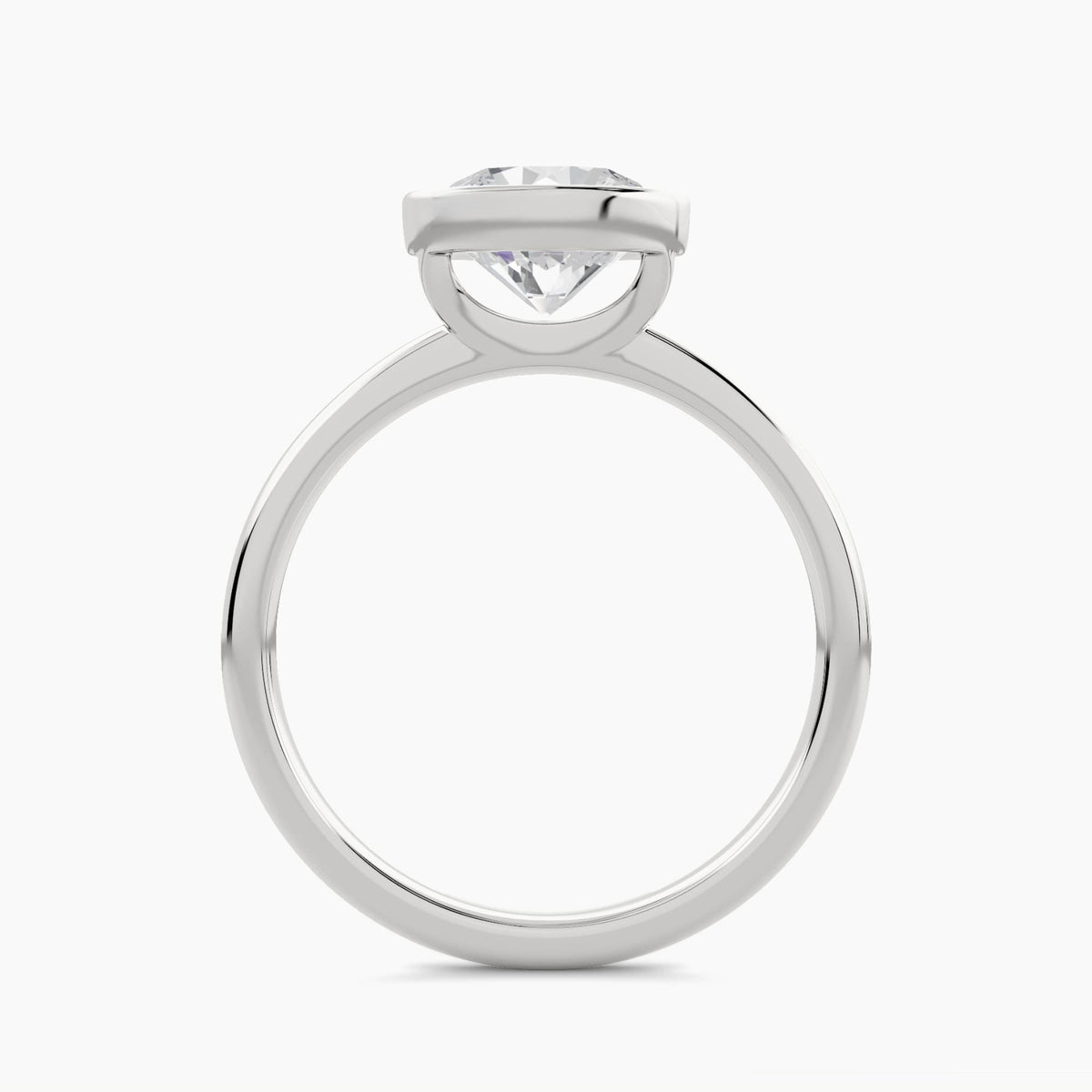 East-West Solitaire With Thin European Bezel Setting And Plain Shank, front view