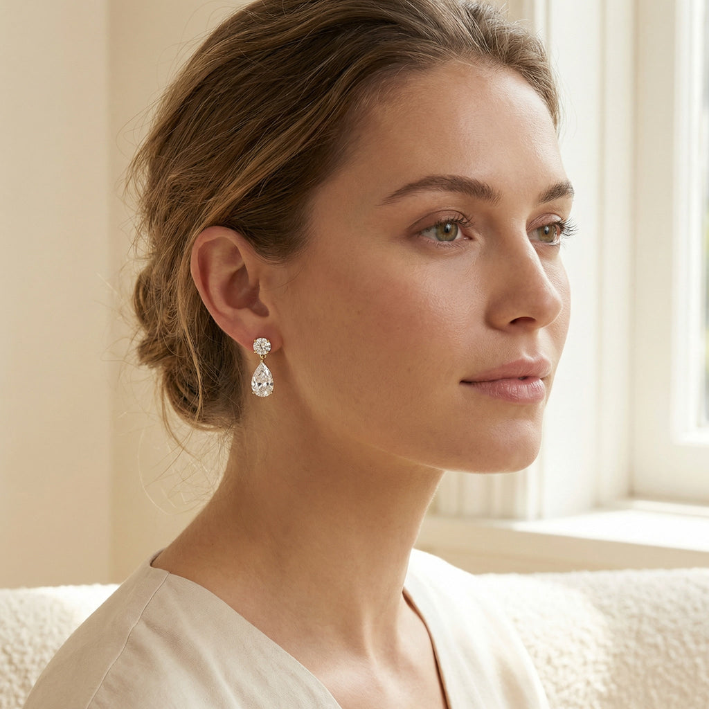 SOLARIS GOUTTE, 4-MOISSANITE DROP EARRINGS | Heritage & Co.