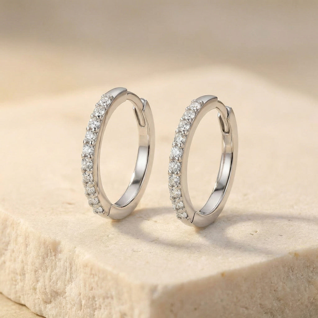LUMINA ALBA AURÉOLE, BRILLIANT-CUT MOISSANITE HOOP EARRINGS, PAVÉ | Heritage & Co.