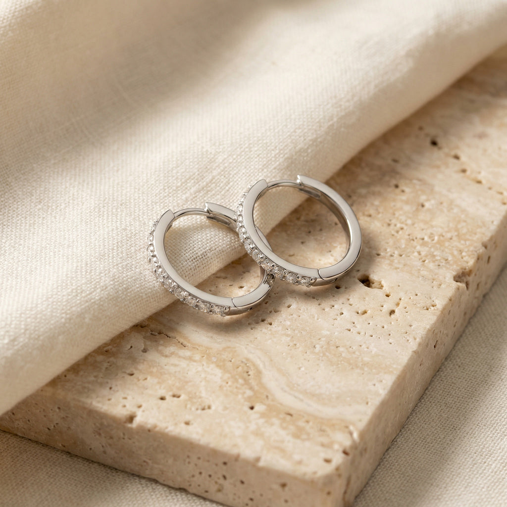 LUMINA ALBA AURÉOLE, BRILLIANT-CUT MOISSANITE HOOP EARRINGS, PAVÉ | Heritage & Co.
