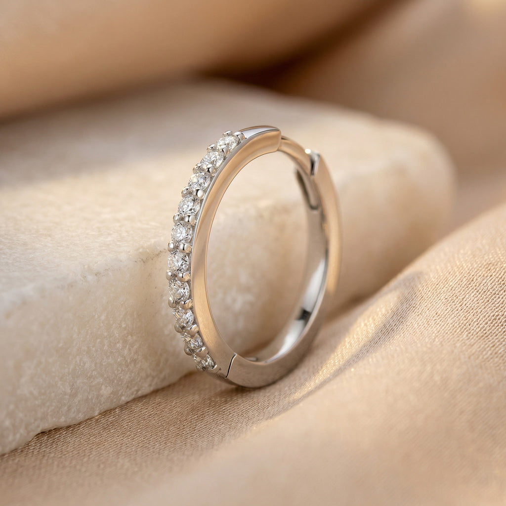 LUMINA ALBA AURÉOLE, BRILLIANT-CUT MOISSANITE HOOP EARRINGS, PAVÉ | Heritage & Co.