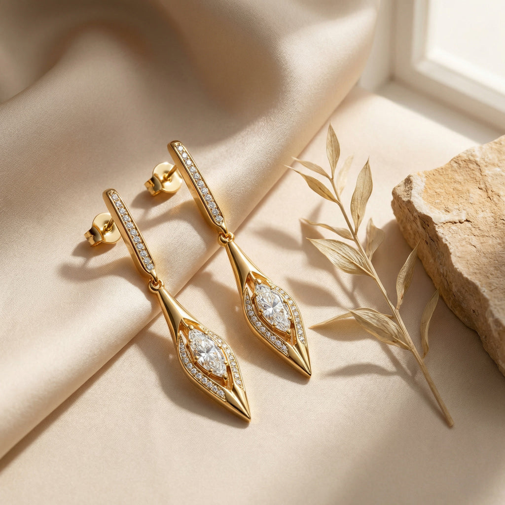 UMSEBE, MARQUISE LAB DIAMOND DROP EARRINGS