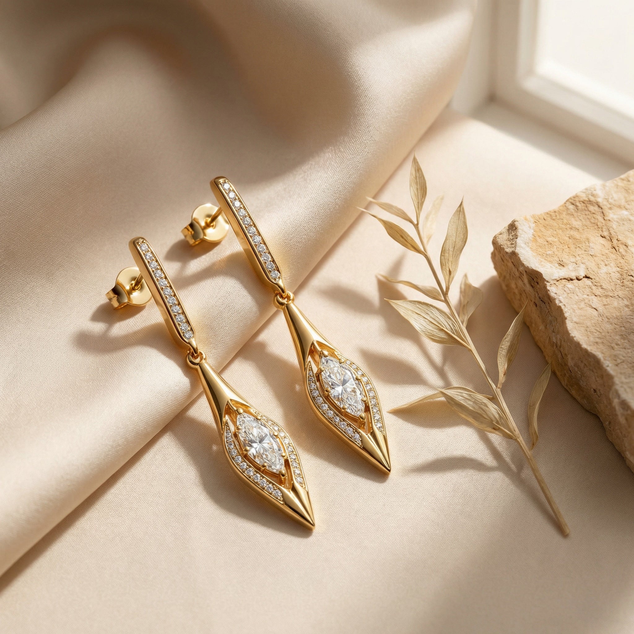 UMSEBE, MARQUISE LAB DIAMOND DROP EARRINGS