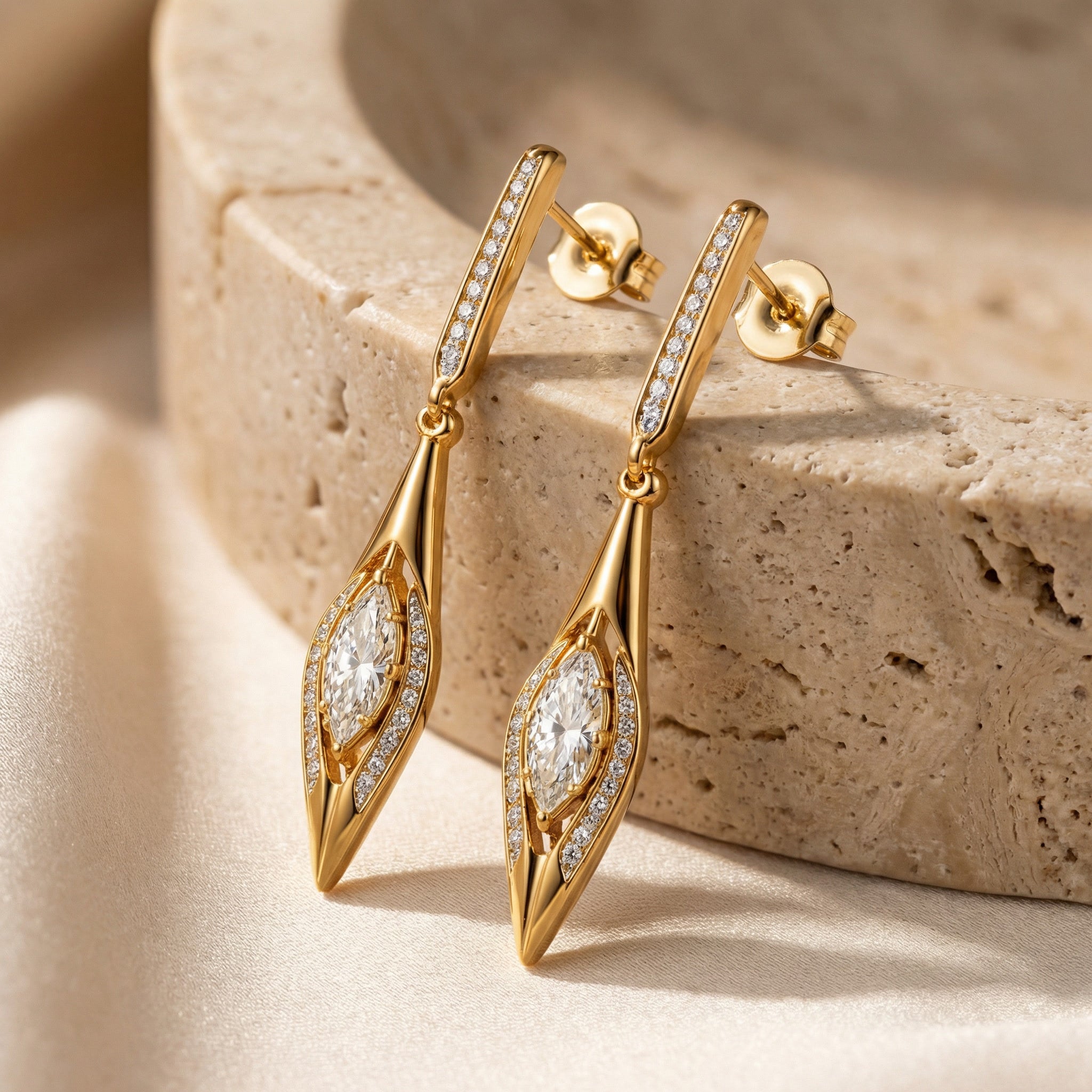 UMSEBE, MARQUISE LAB DIAMOND DROP EARRINGS