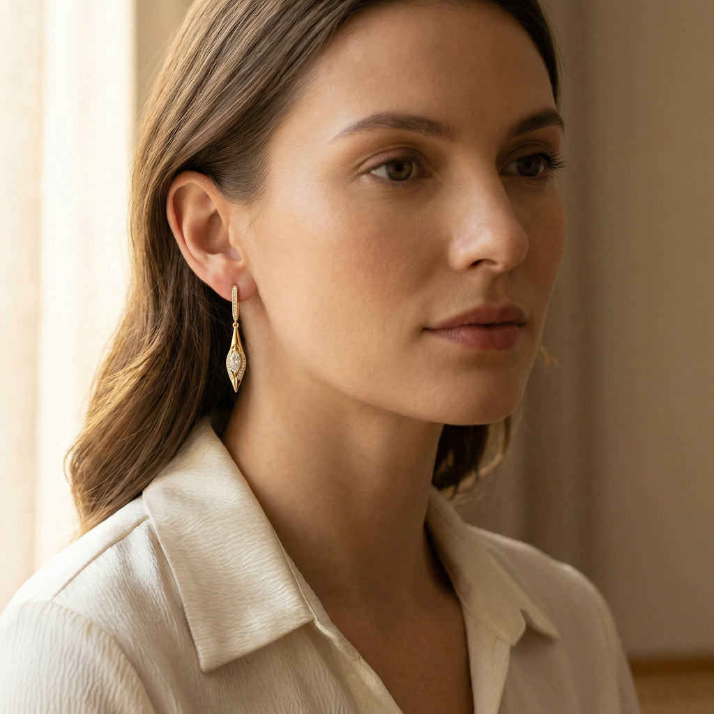 UMSEBE, MARQUISE LAB DIAMOND DROP EARRINGS
