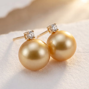 AUREA LUMINEUSE, SOUTH SEA GOLDEN PEARL STUD EARRINGS