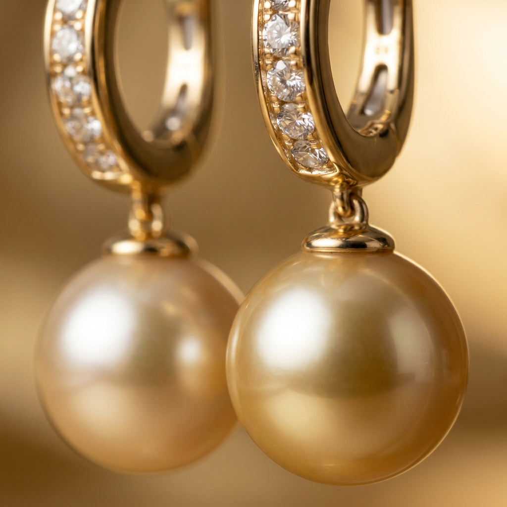 AUREA COURONNE, SOUTH SEA GOLDEN PEARL DROP EARRINGS