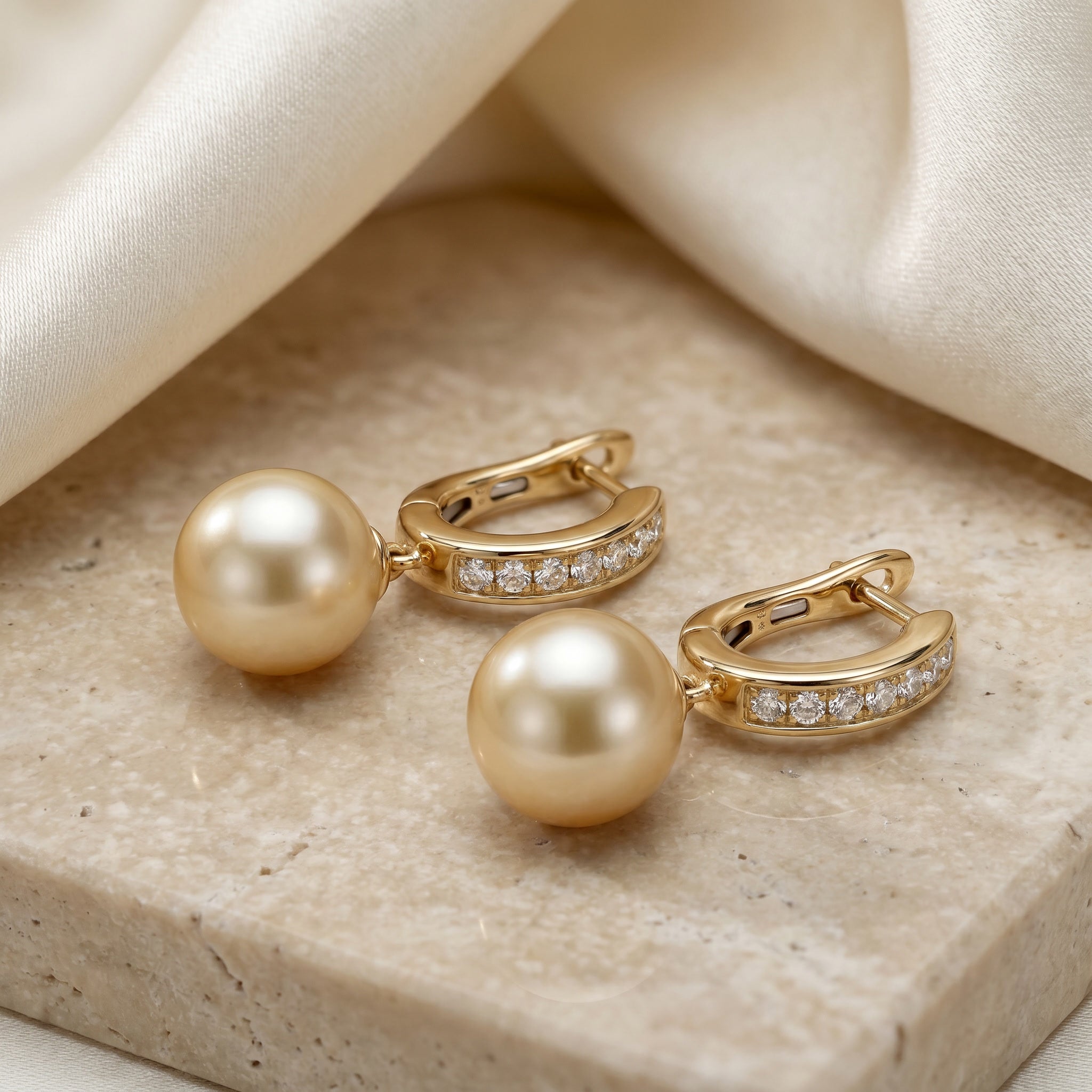 AUREA COURONNE, SOUTH SEA GOLDEN PEARL DROP EARRINGS