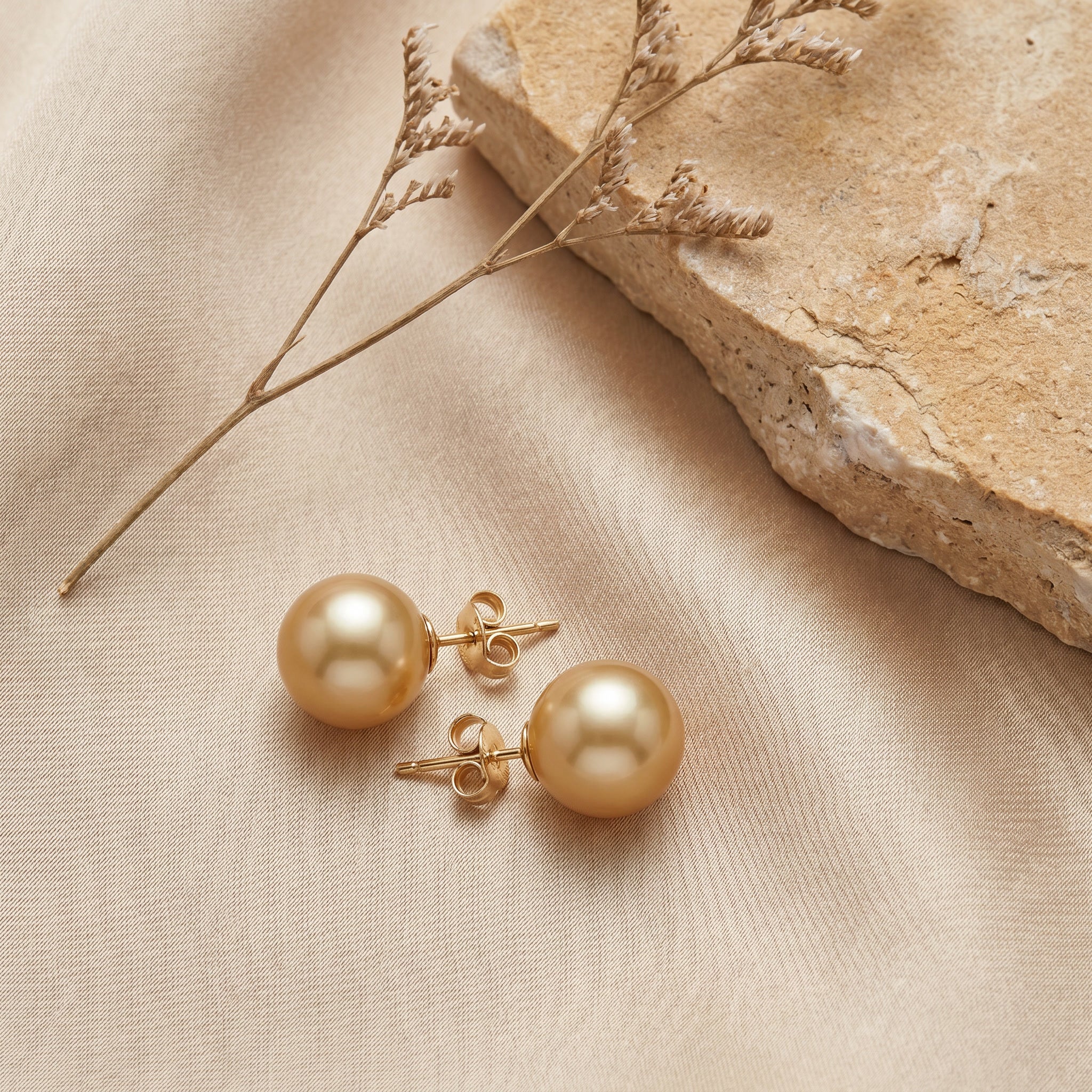 AUREA, SOUTH SEA GOLDEN PEARL STUD EARRINGS
