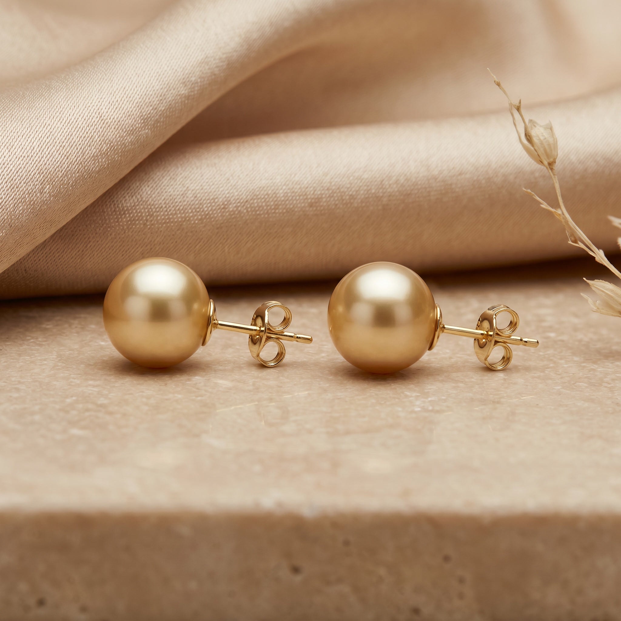 AUREA, SOUTH SEA GOLDEN PEARL STUD EARRINGS