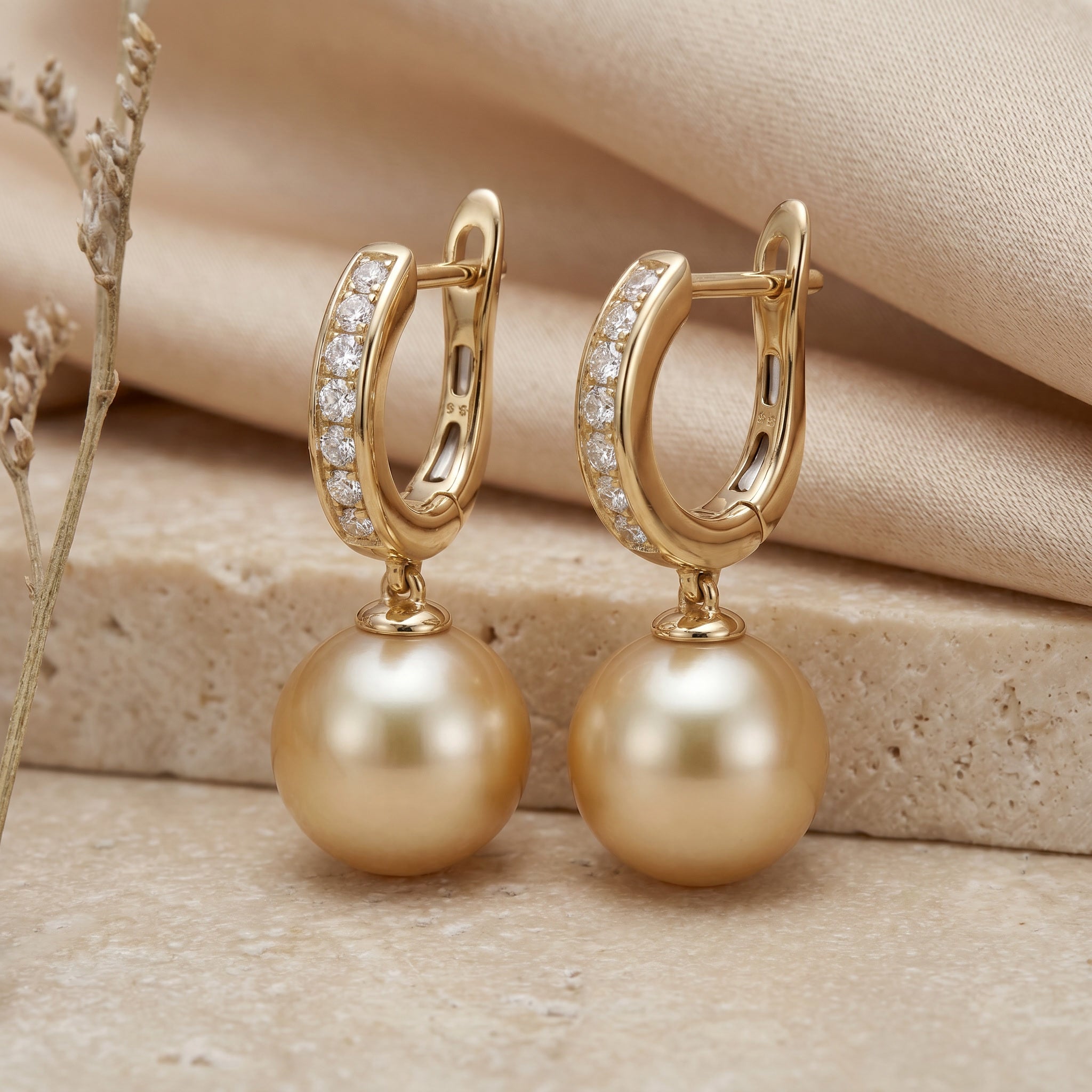 AUREA COURONNE, SOUTH SEA GOLDEN PEARL DROP EARRINGS