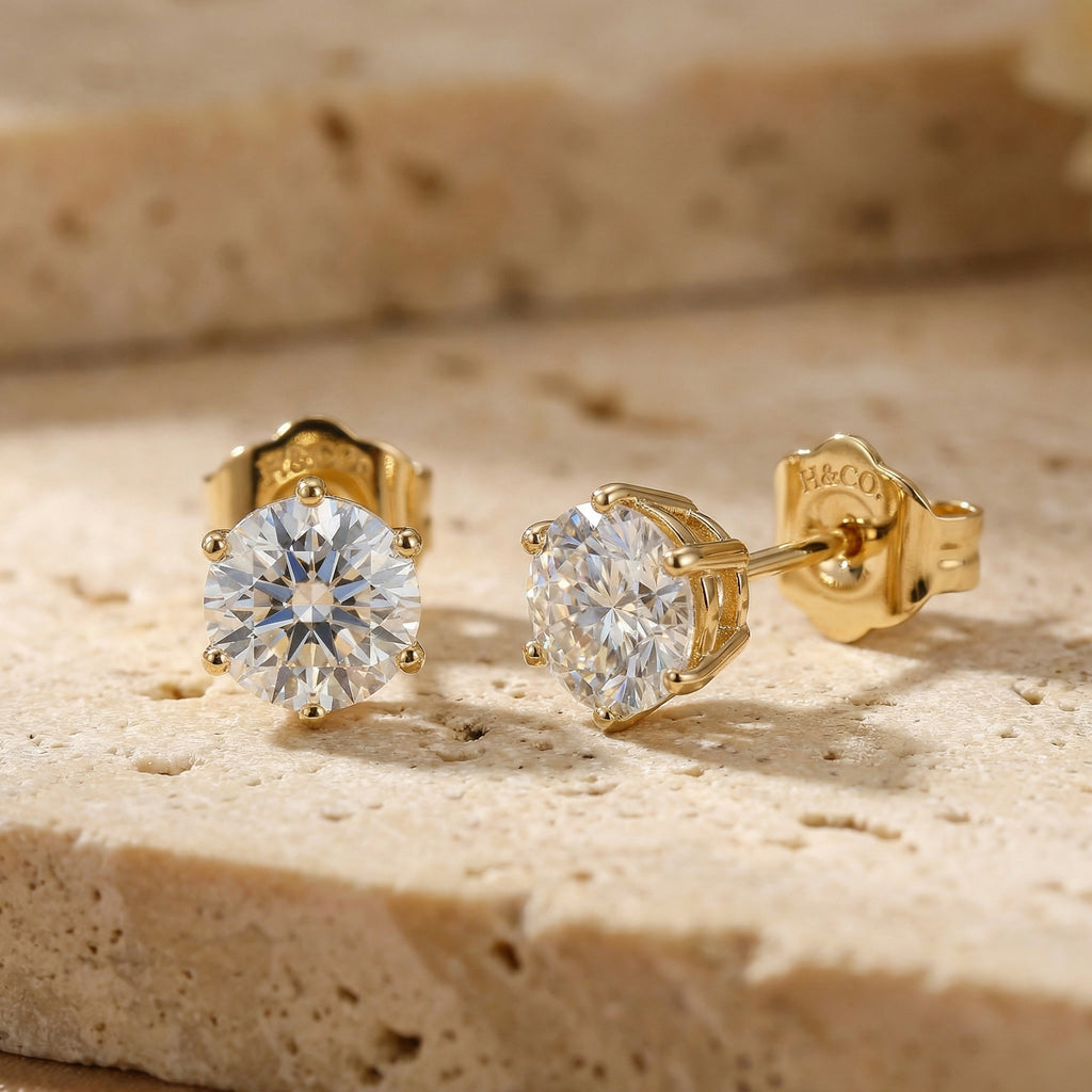 SOLARIS ÉTOILE, 2CT MOISSANITE SOLITAIRE STUD EARRINGS